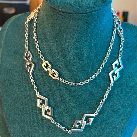 Givenchy Jewelry - Vintage Givenchy Double-Layer Geometric Statement Necklace – Rare Silver-Tone 80